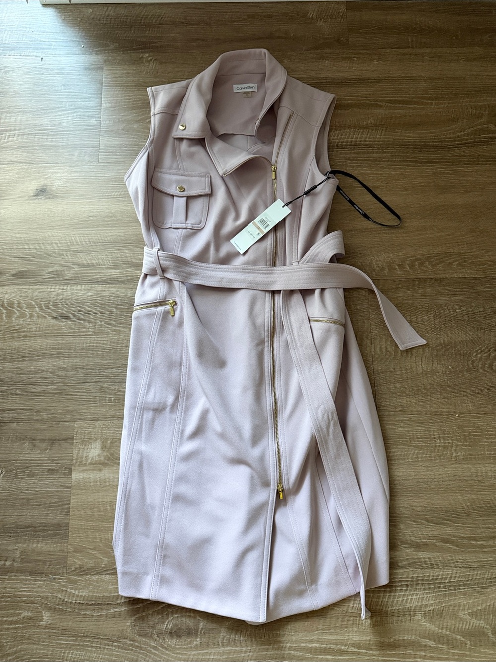 Calvin Klein Pale Blush Sleeveless Zip-Belt Dress